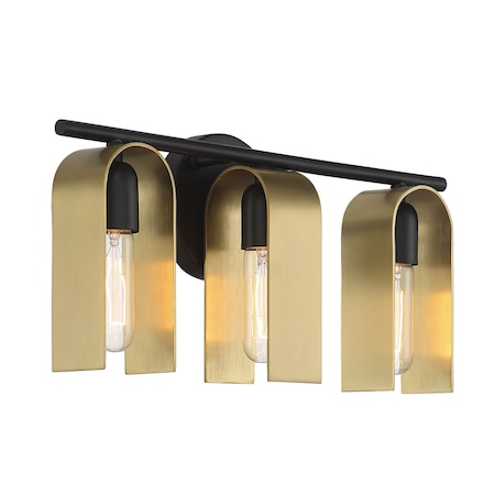 Designers Fountain U Turn 18in 3-Light Matte Black Glam Indoor Vanity Light with Brushed Gold Metal Shades D263M-3B-MB